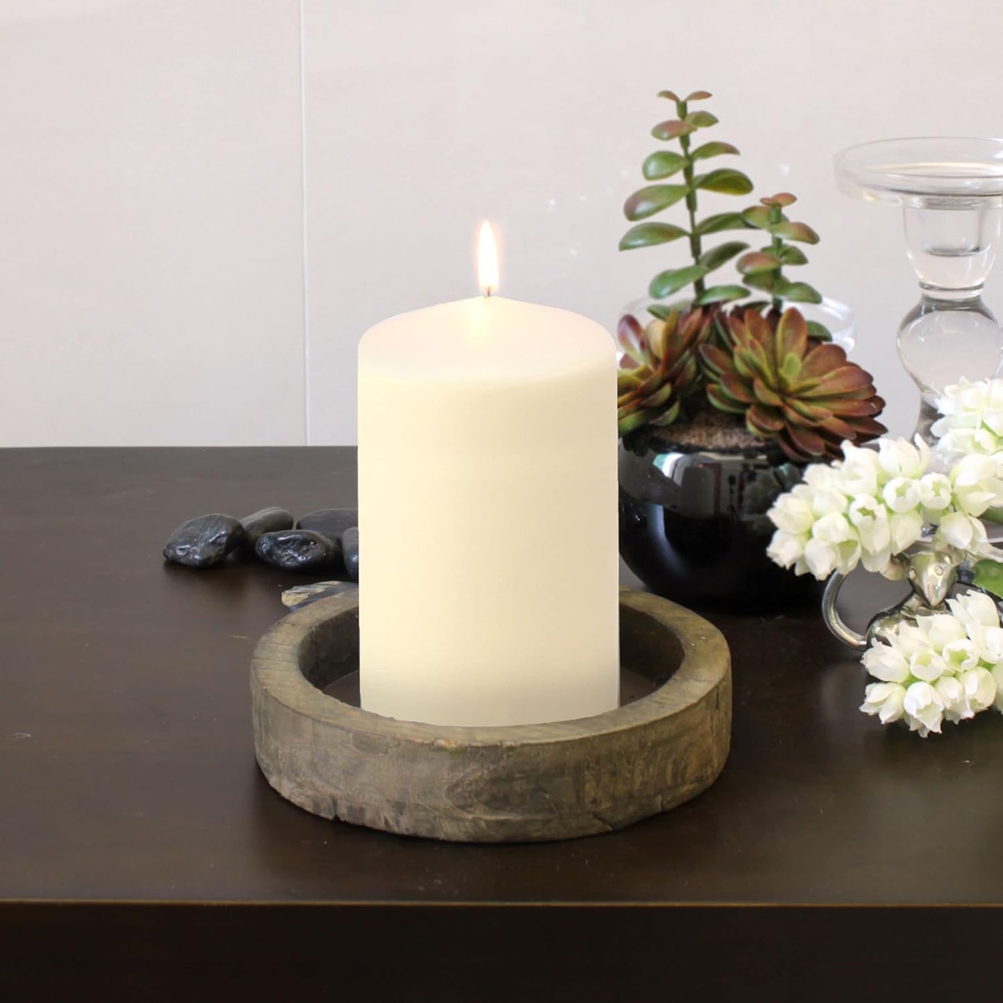 Stonebriar 6 Pack Tall 3 x 6 Inch 65 Hour Long Burning Unscented Ivory Wax Pillar Candles