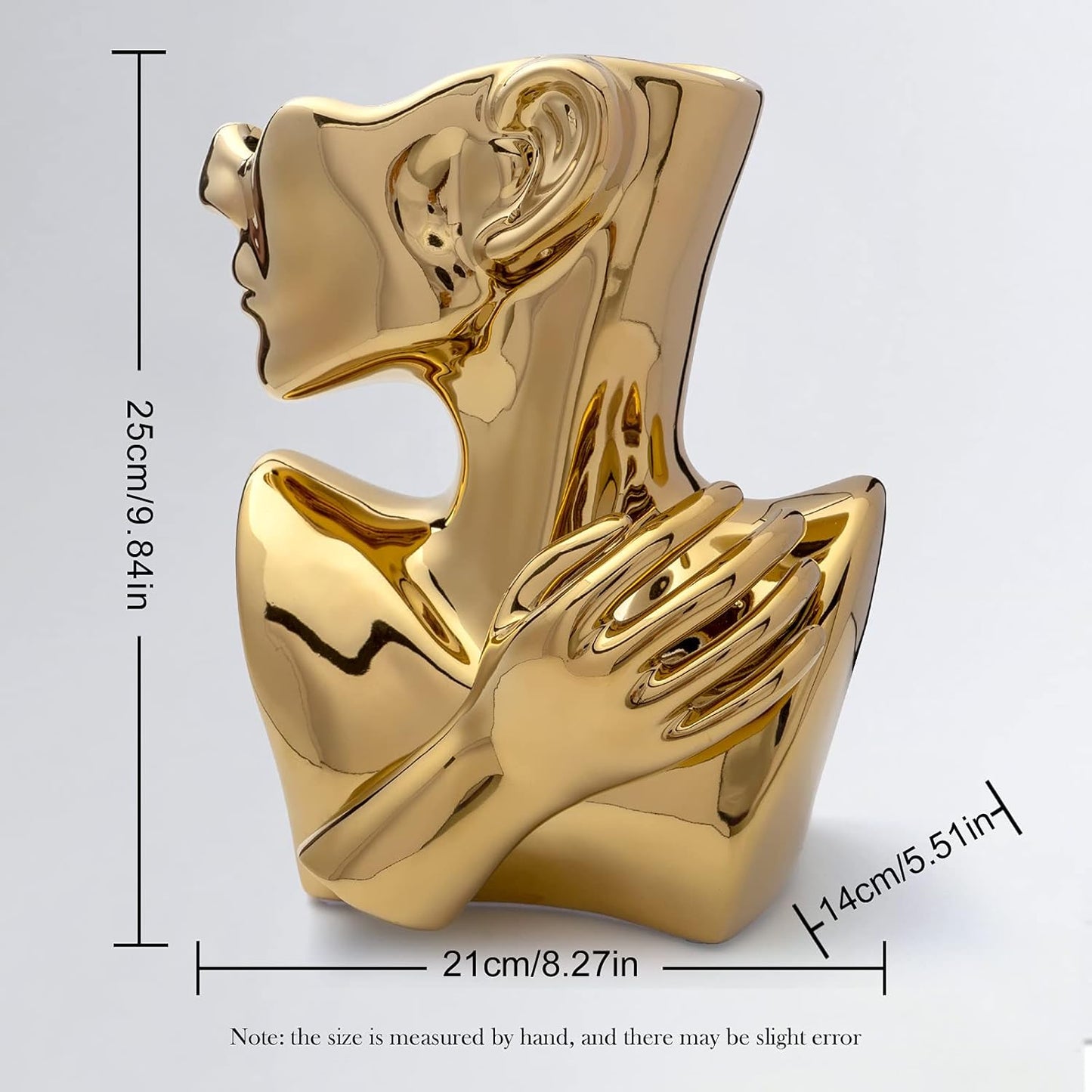 GDYOOSHOW Face Vases for Flowers Bust Planter Ceramic Head Vase Display Jewelry Rack Golden 9.84 Inches High Suitable for Placing on The Table or Shelf(Golden)