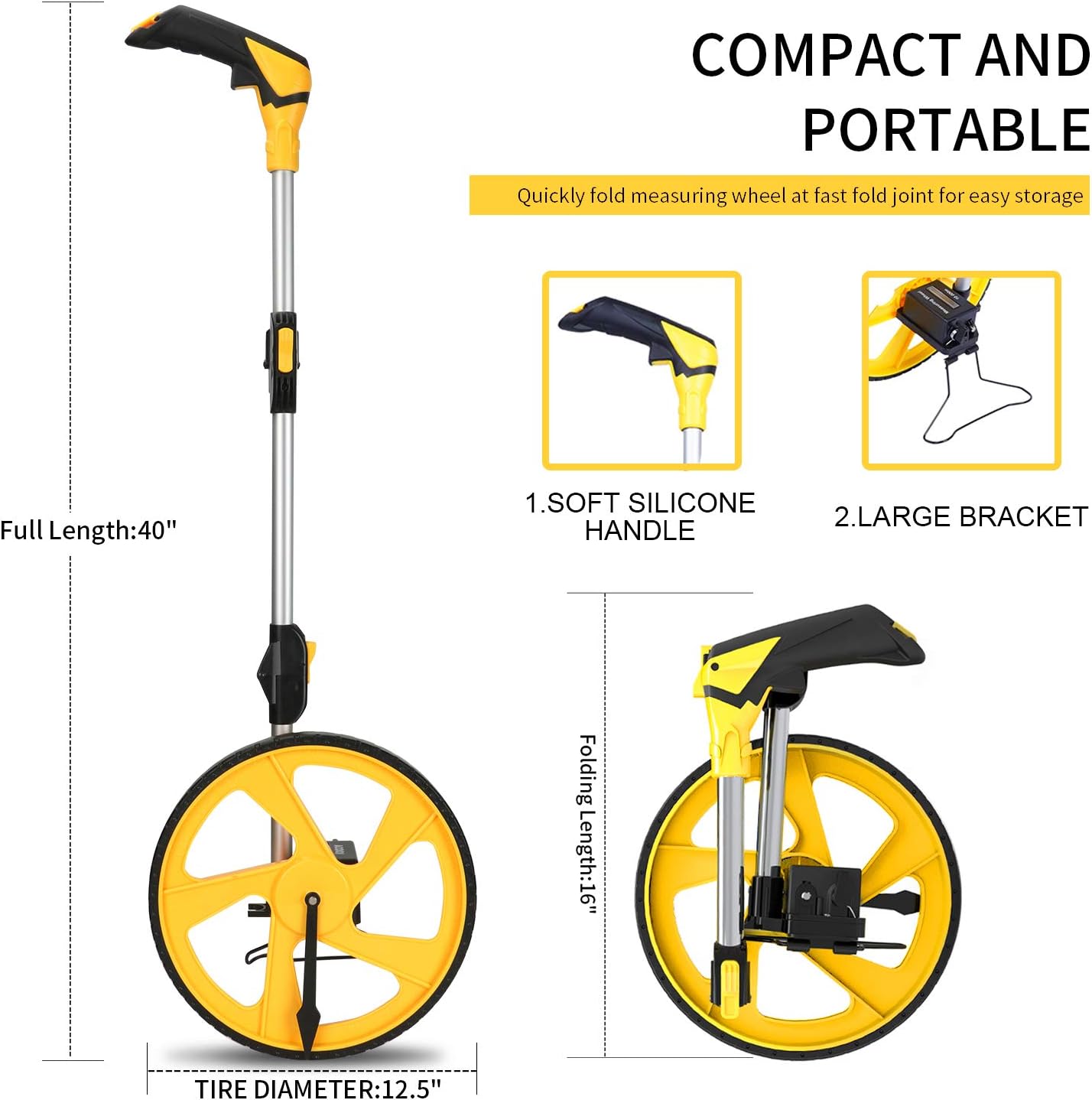 Zozen Measuring Wheel in Feet and Inches, Mechanical/Double Collapsibl