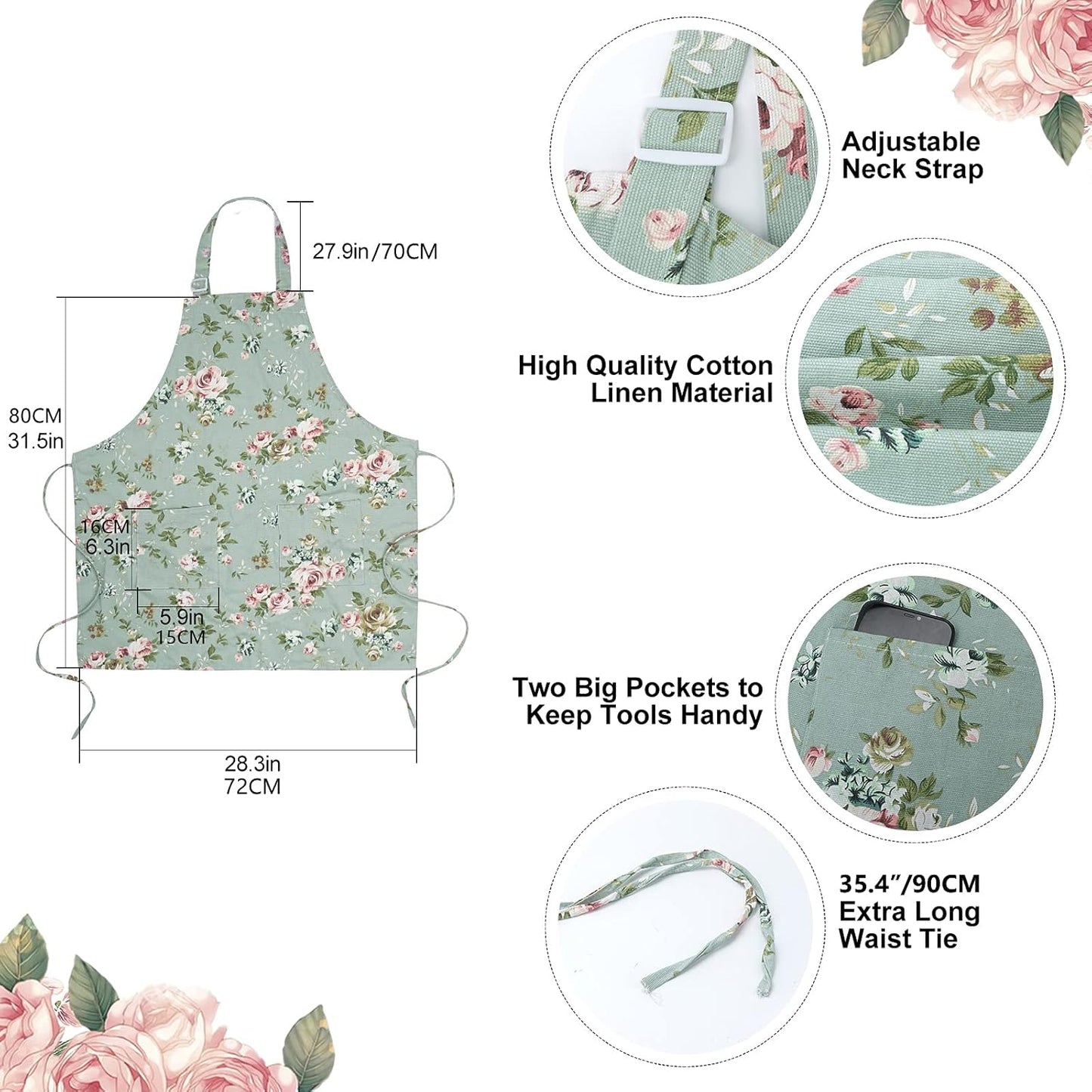 Floral Aprons for Women, 2 Pack Kitchen Aprons with Pockets for Cookin