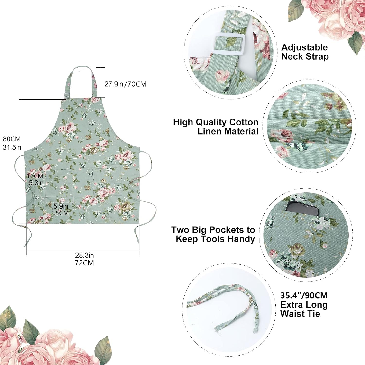 Floral Aprons for Women, 2 Pack Kitchen Aprons with Pockets for Cookin