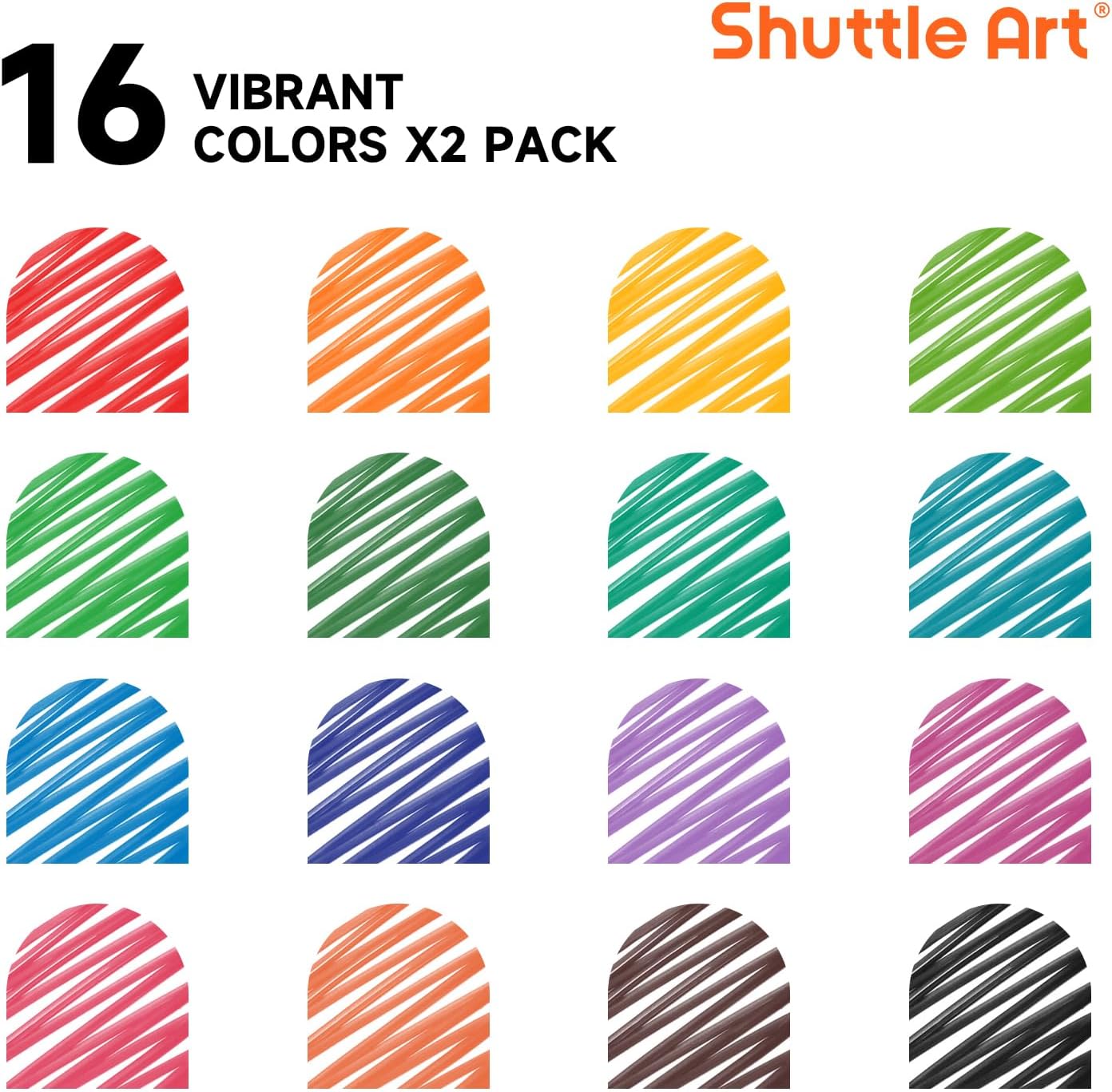 Shuttle Art Dry Erase Markers, 32 Pack 16 Colors Whiteboard Markers,Fi