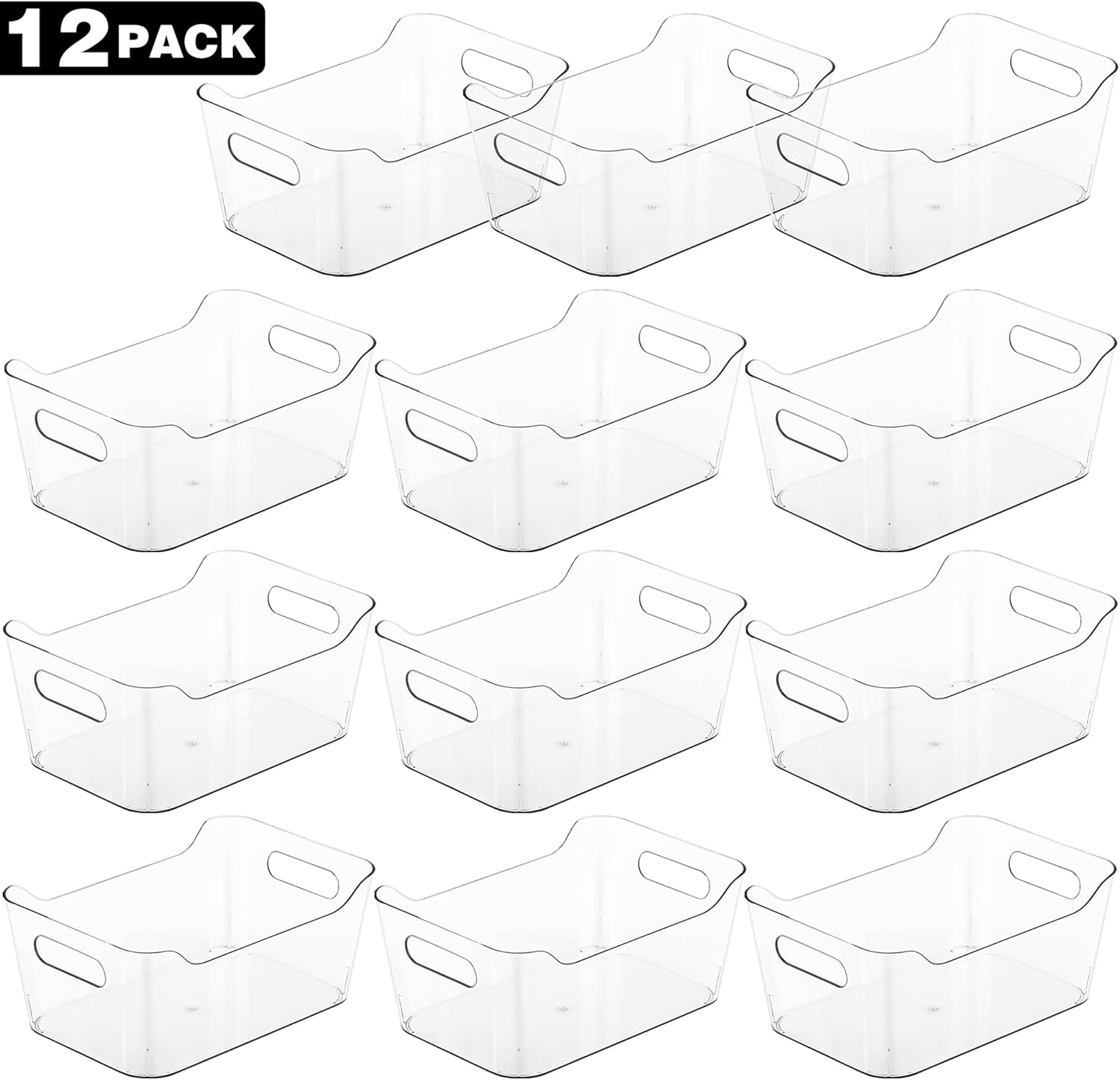 Tiawudi 12 Pack Plastic Storage Bins, Multi-Use Organizer Bins, Pantry