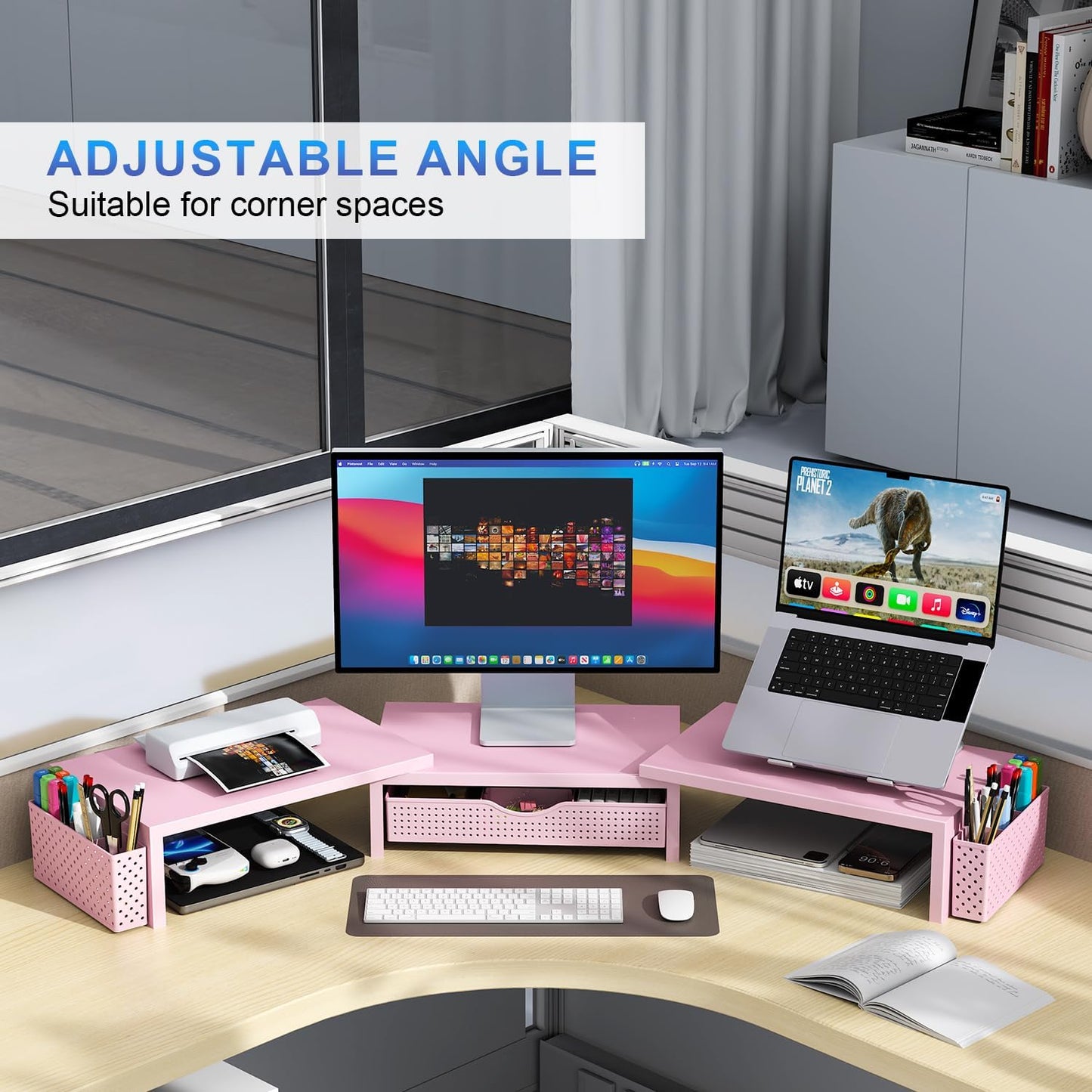 gianotter Dual Monitor Stand Riser, Desk Organizer With Drawer and 2 P