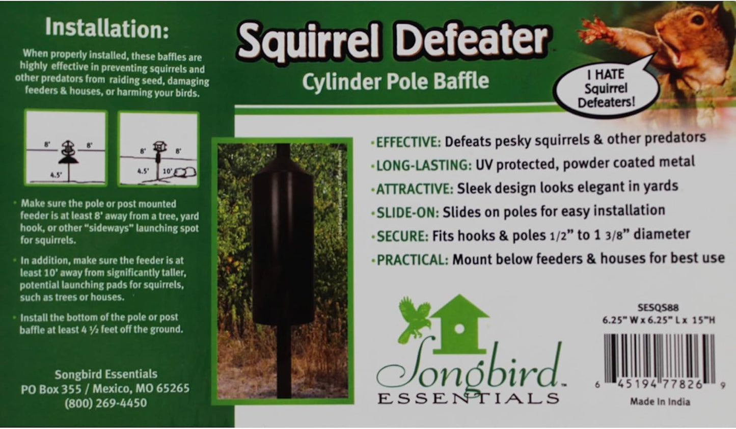 Songbird Essentials Squirrel Defeater Cylinder Pole Baffle, 6 Inch Diameter, 15 Inches High