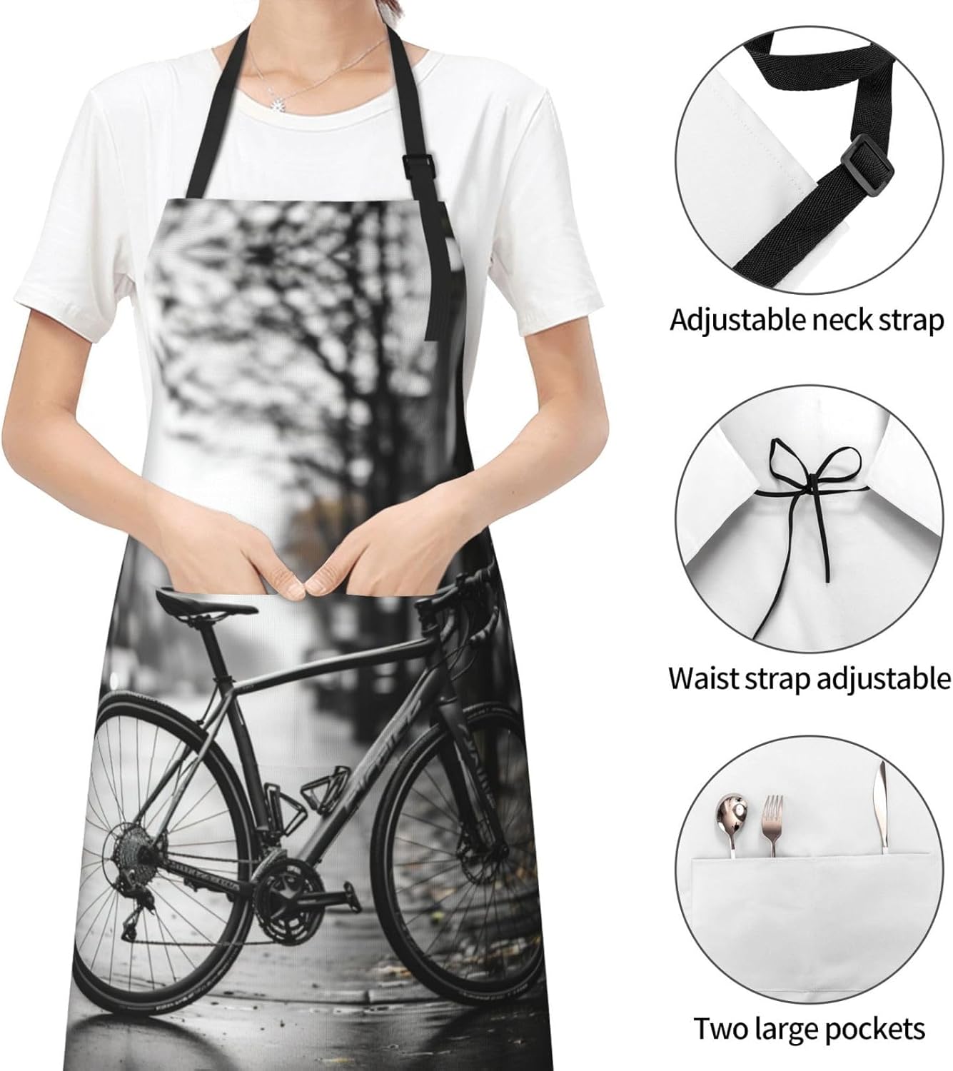 Car and bicycle print Waterproof apron with pocket adjustable cooking apron for adult kitchen bibs to bake