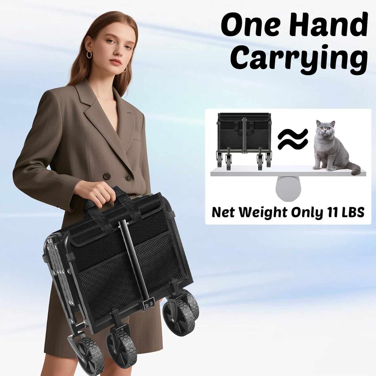Wagons Carts Foldable, 280 Lbs with Adjustable Handle, Black Lightweig