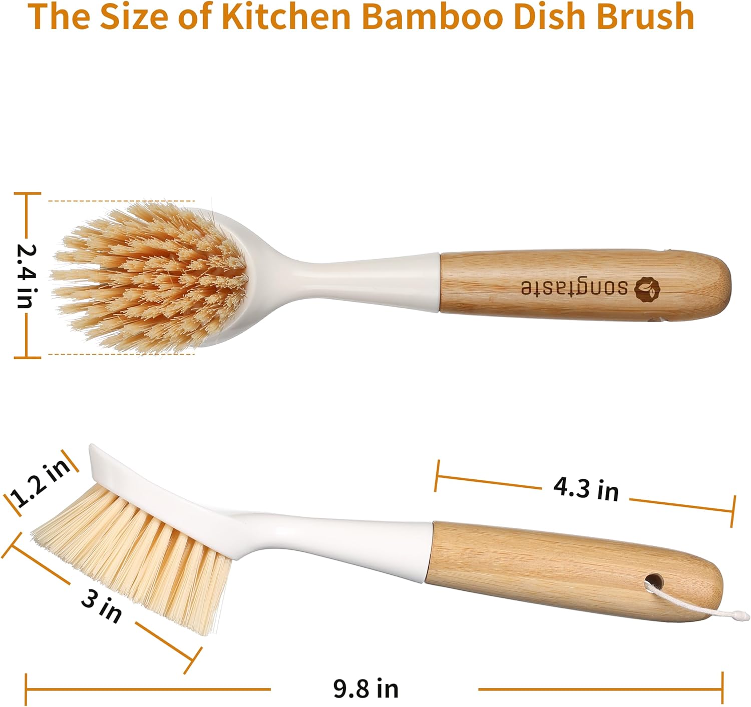 2 Pack Kitchen Dish Brush Bamboo Handle Dish Scrubber Built-in Scraper
