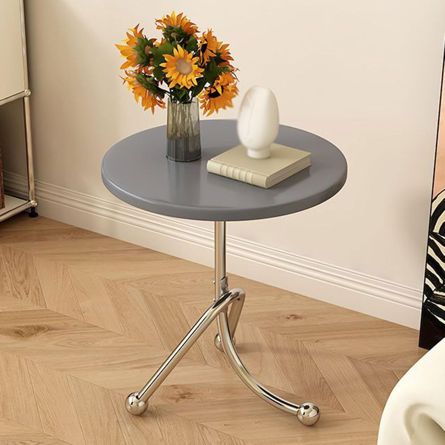 End Table, Small Round Table with Stylish Stand, Nightstand, Brown/White/Black/Grey, Round Side Table for Living Room, Bedroom Plant Stand Indoor Outdoor, Easy Assembly