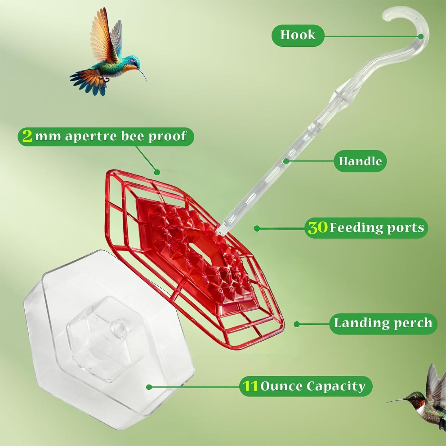 Hummingbird Feeders for Outdoors Hanging with 30 Feeding Ports Saucer 