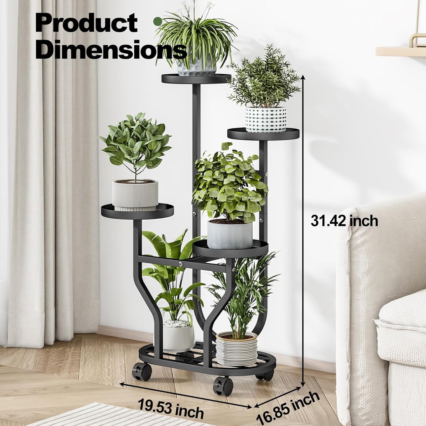 Plant Stand Indoor Outdoor 4 Tier Flower Holder with Wheels Metal Plan