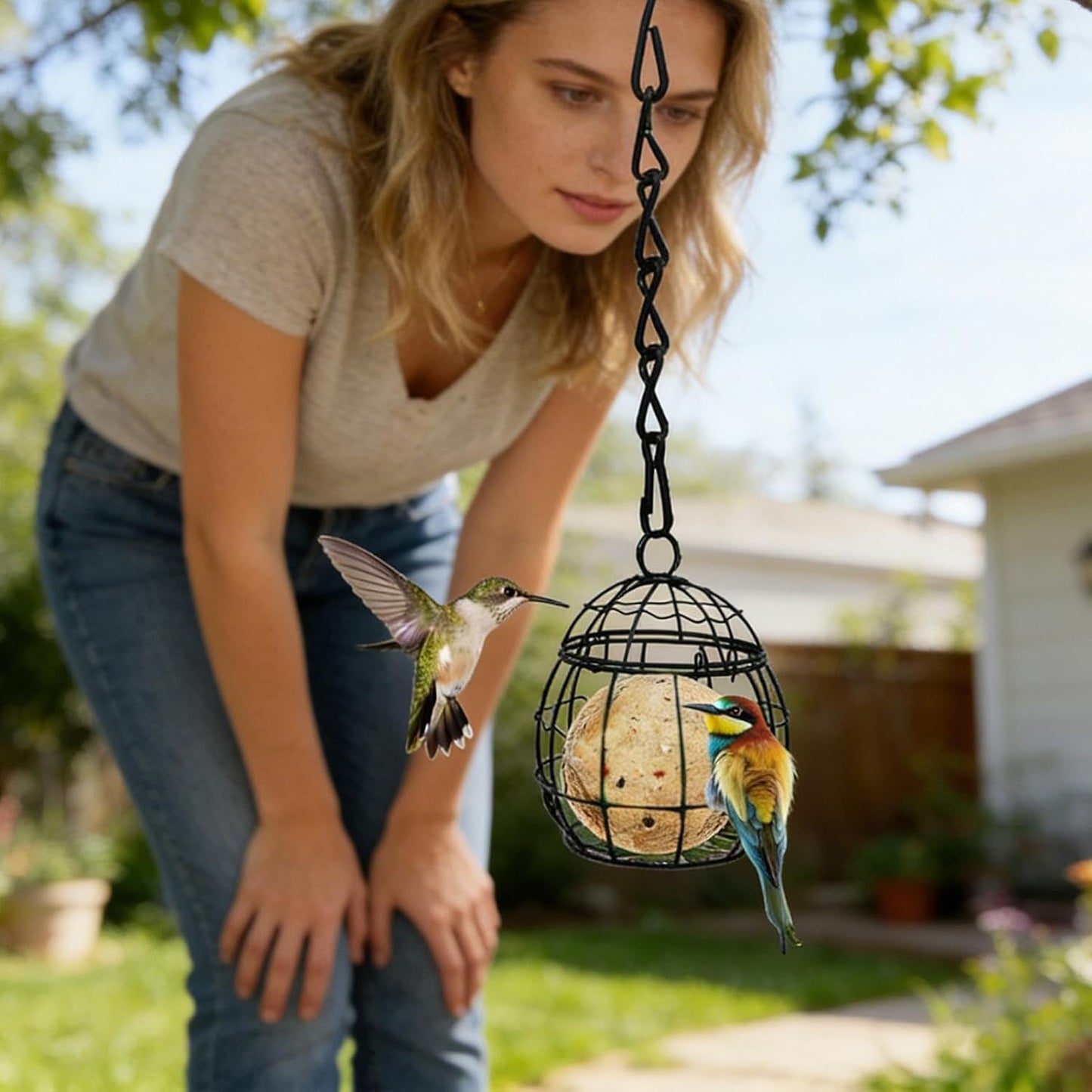 Bird Suet Holder | Metal Hangable Hummingbird Food,with Hook Squirrel Proof Suet Feeder | for Outside Outdoor Yard Patio Backyard Deck