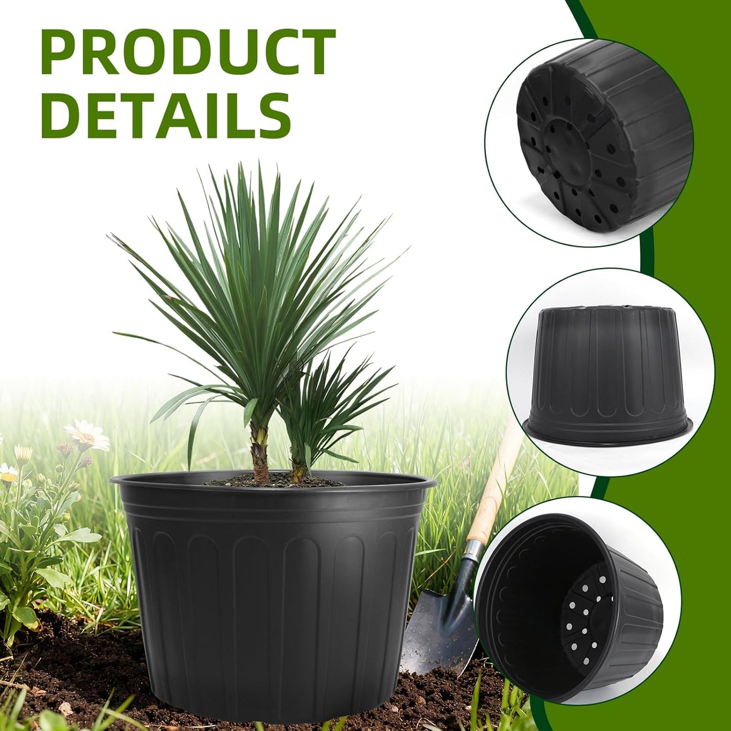 30 Pack 5 Gallon Plastic Nursery Pots,12.8 Inch Thickened Soft Plant P
