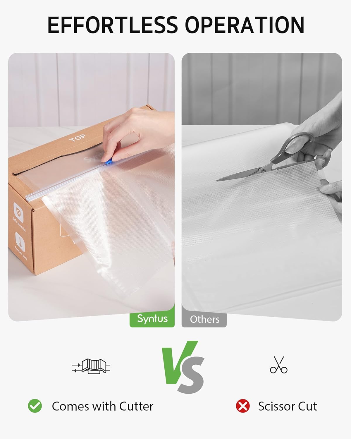 Syntus 11" x 150' Vacuum Sealer Bags for Food with Cutter, Vacuum Sealer Bags Roll Keeper BPA-free Heavy-duty Commercial Grade for Food Storage, Meal Prep and Sous Vide