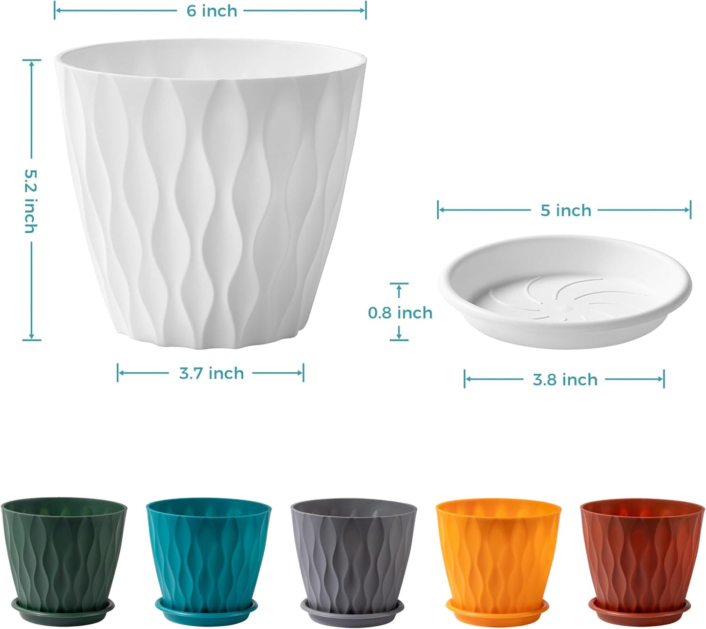FaithLand 6-Pack 6-Inch Plastic Plant Pots with Saucers | Thickened PP