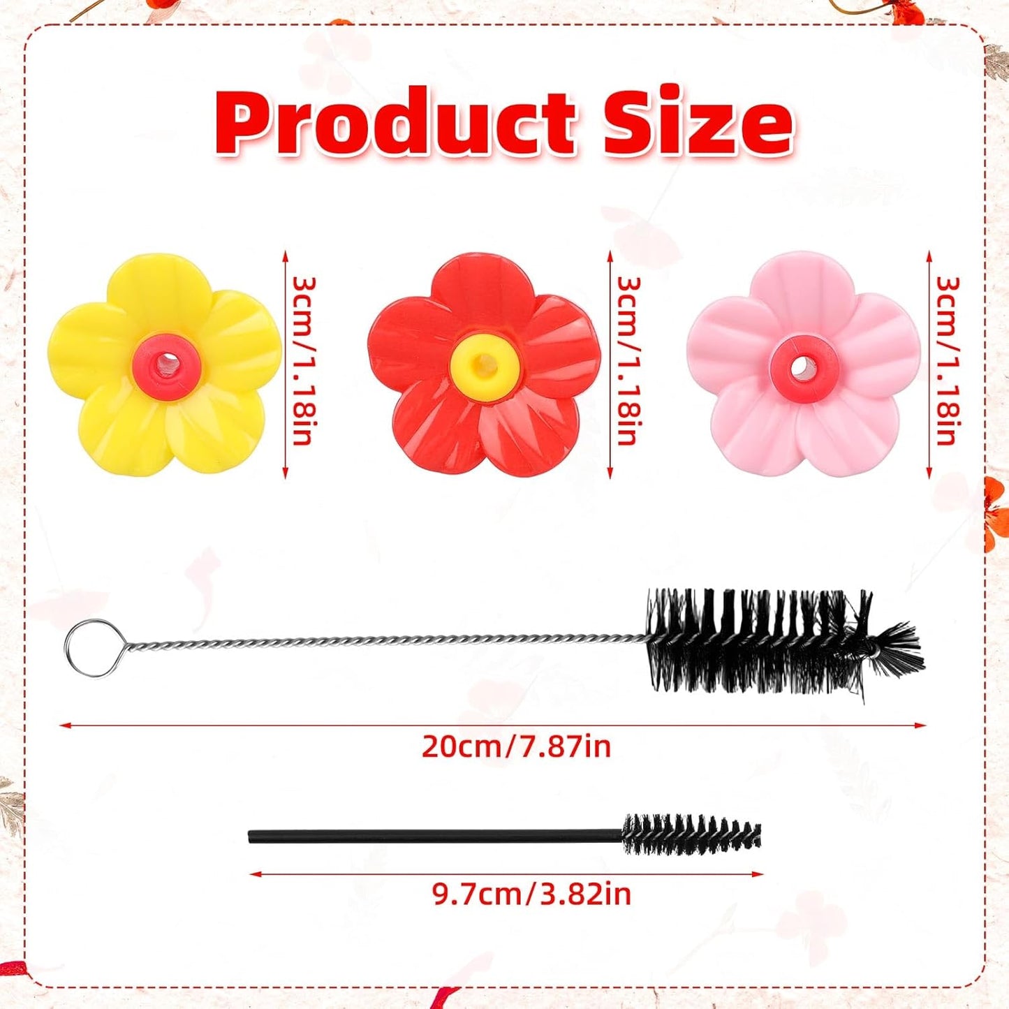30pcs Hummingbird Feeder Replacement Flowers with 4 Cleaning Brushes, Replacement Feeding Ports Bird Feeder Parts for Hummingbird Feeders