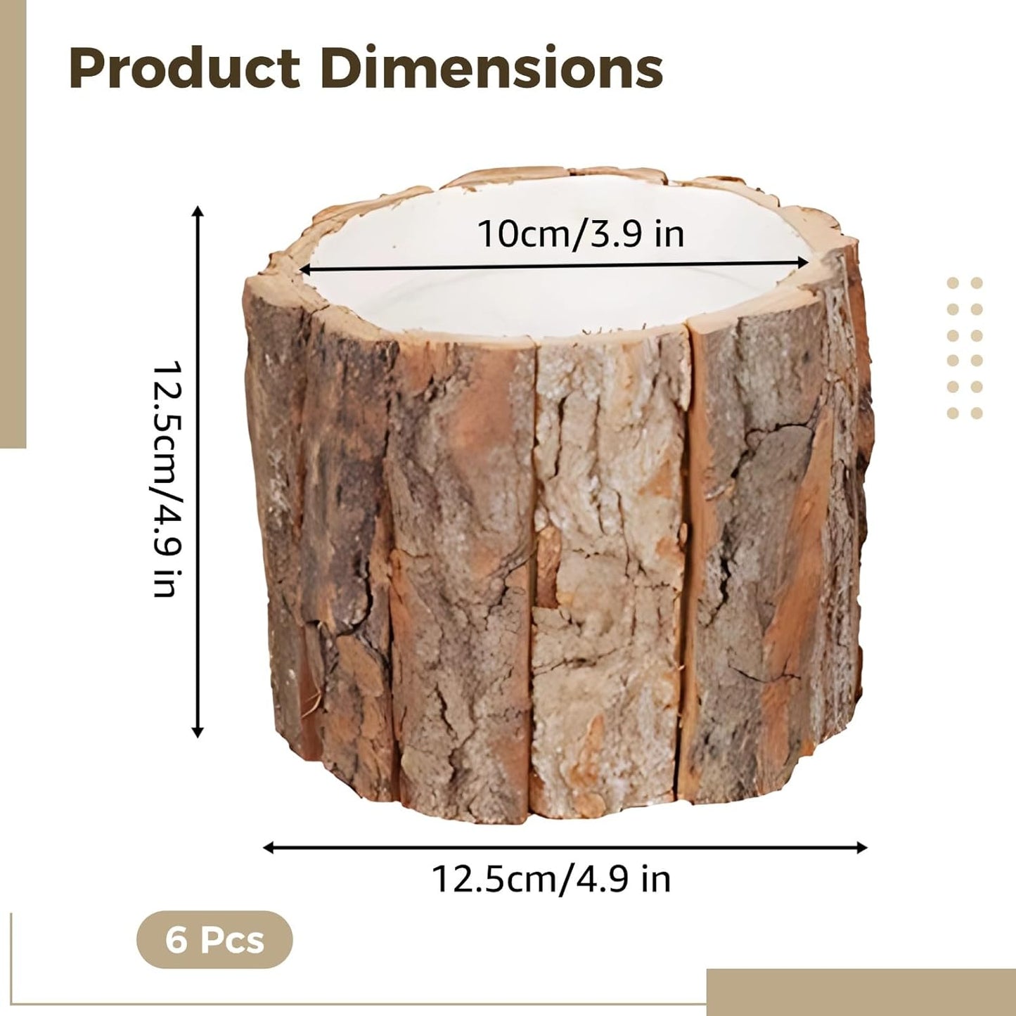 6 Pcs Tree Stump Planter Pot, Rustic Wooden Vases for Centerpieces, 4.9 in Wood Vases with Bark, Decorative Flower Pot for Home Wedding Decor, Pen Holder