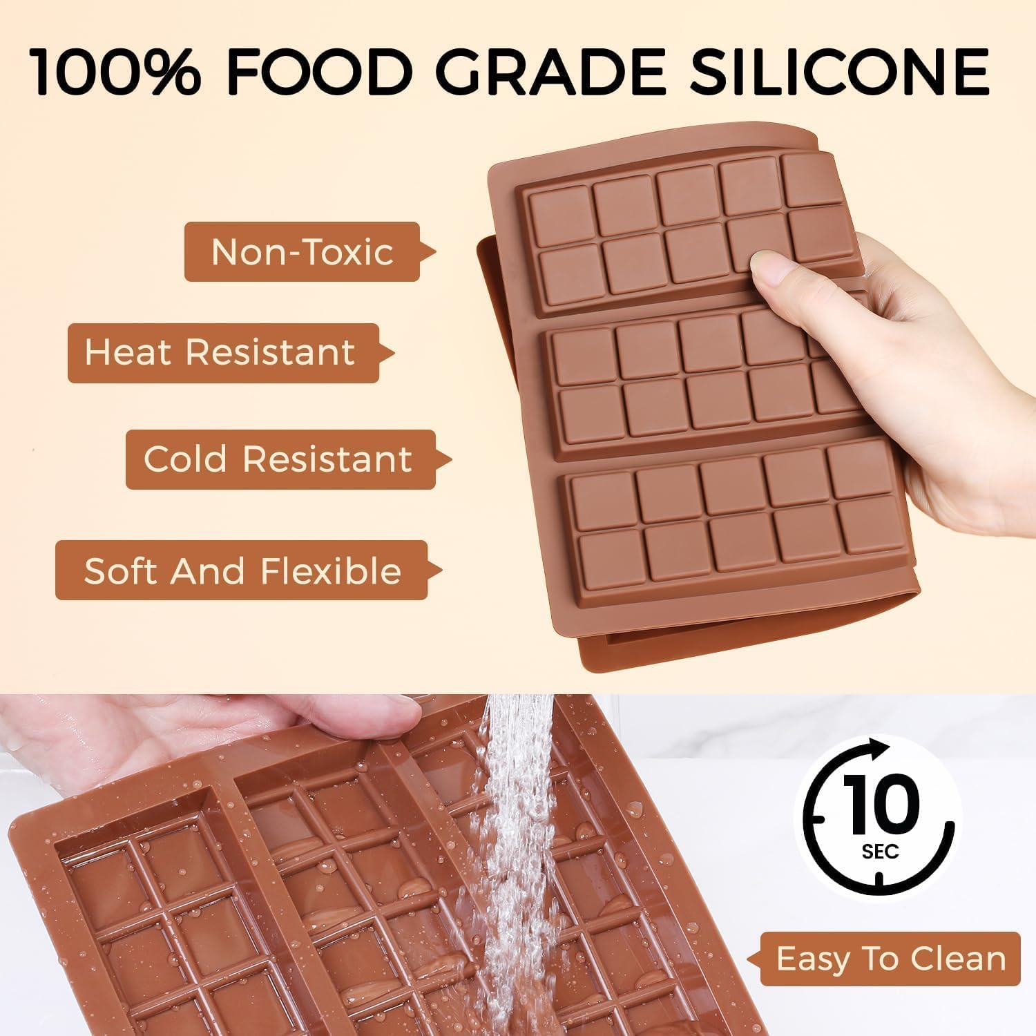 Chocolate Bar Mold - Non-Stick Chocolate Molds, Food Grade Silicone De