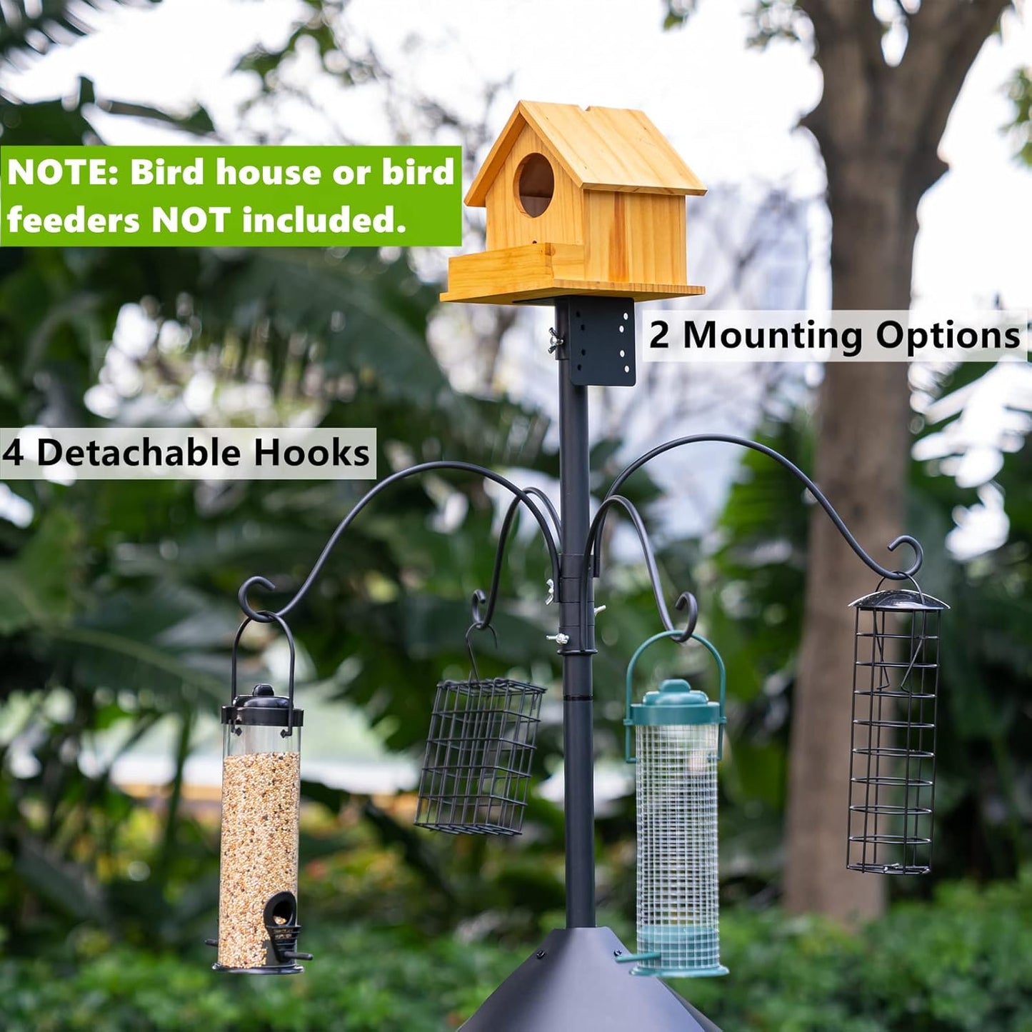 Garden Bird House Pole for Outdoor, BITNIN 92 Inch Heavy Duty Bird Feeder Pole Stand with Squirrel Proof Baffle 4 Shepherd Hooks, 5-Prong Base Bird Feeding Station Adjustable Height