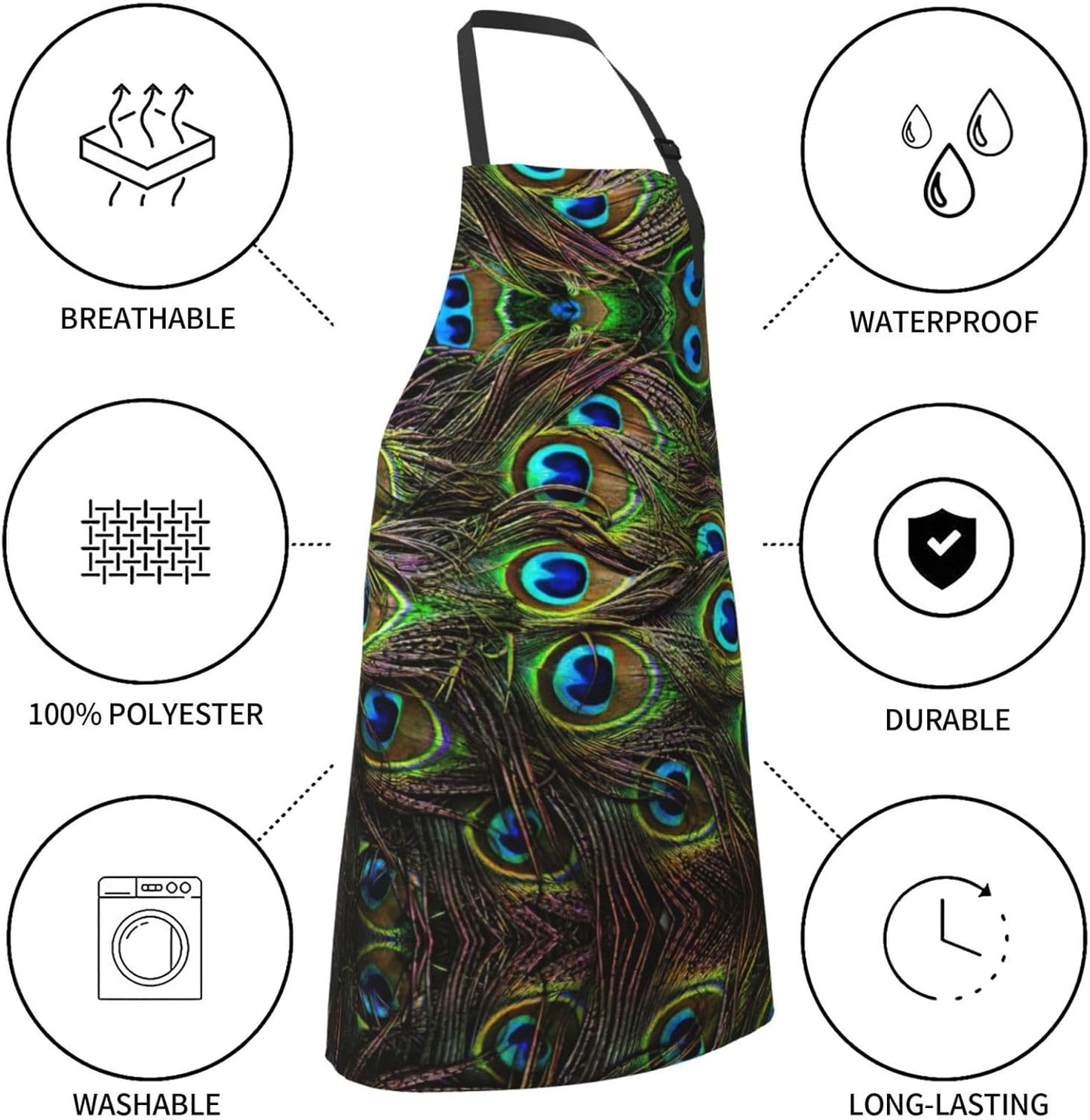 Peacock Feather Print 28x33 In Adult Kitchen Apron with Pockets Versat