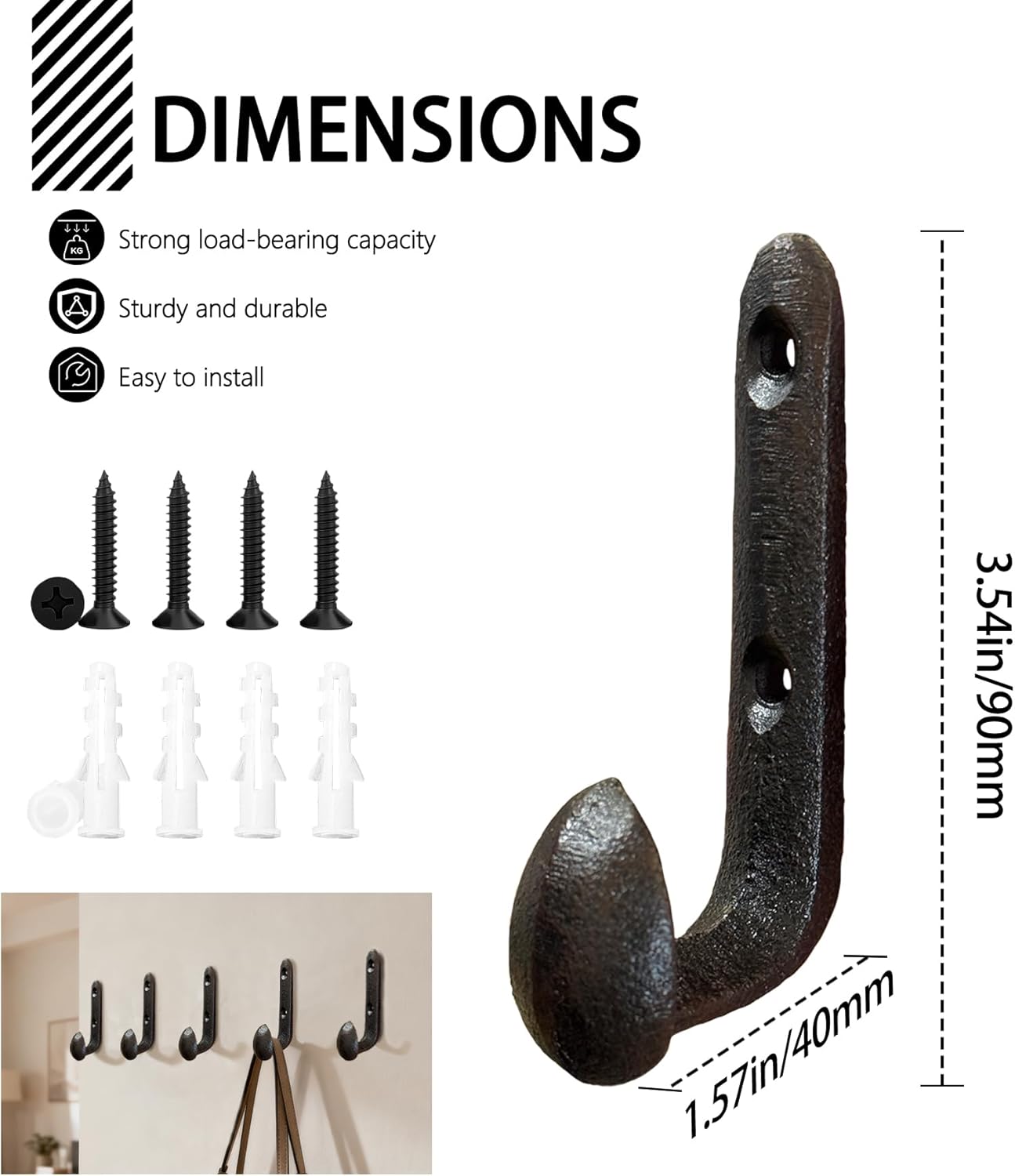 5PC Rustic Cast Iron Wall Mounted Hooks Heavy Duty Vintage Antique Black Railroad Spike Coat Hooks for Towel Bag Hat Bathroom Kitchen Farmhouse Outdoor Home Garden Hanging Tools Planter