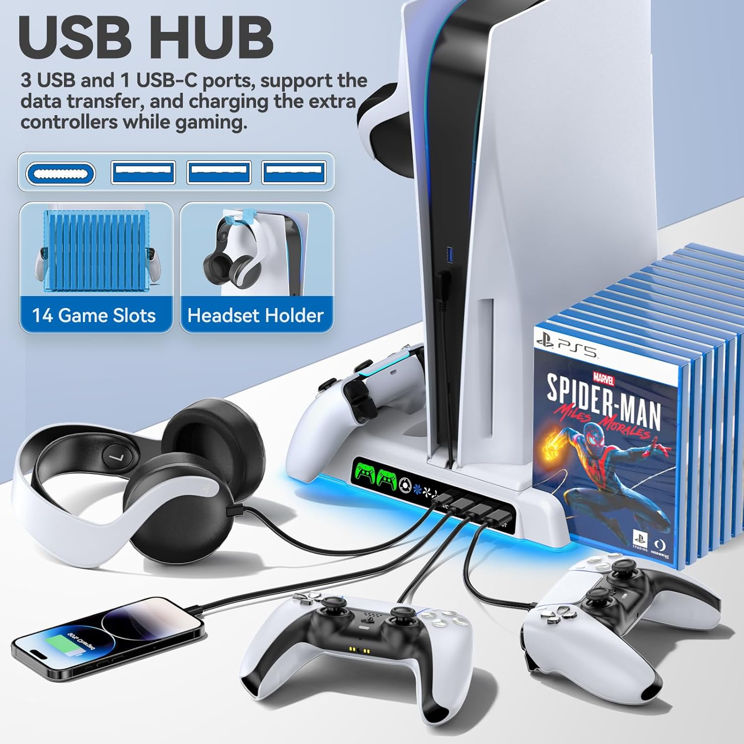 PS5/Slim/Pro Stand and Cooling Station with LED Controller Charging St