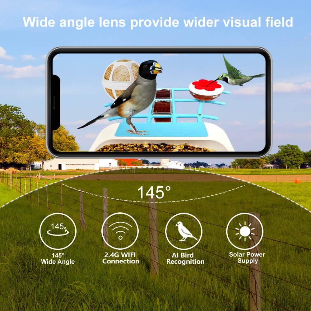 64GB Smart Bird Feeder with Camera Solar Powered, 2K 3MP HD Live Video