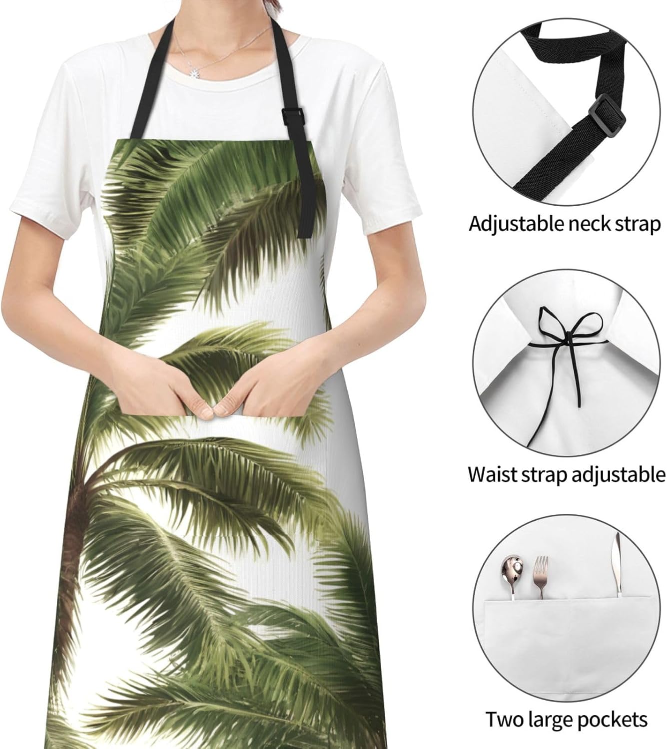 YANYU Palm Tree Print 28x33 In Kitchen Apron Stylish Chef Apron with P