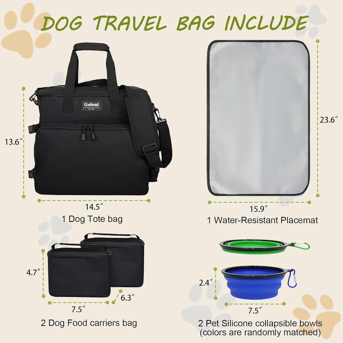 Dog Travel Bag Airline Approved–Pet Travel Tote with Collapsible Bowls