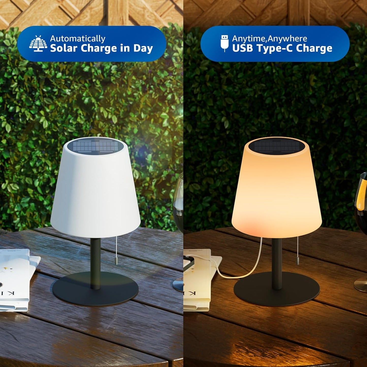 uuffoo Solar Table Lamp Cordless Rechargeable Outdoor Solar Table Lamps Warm White RGB Colors Water-Resistant for Yard, Patio, Terrace Table Light for Home Use (Pebbled Black)