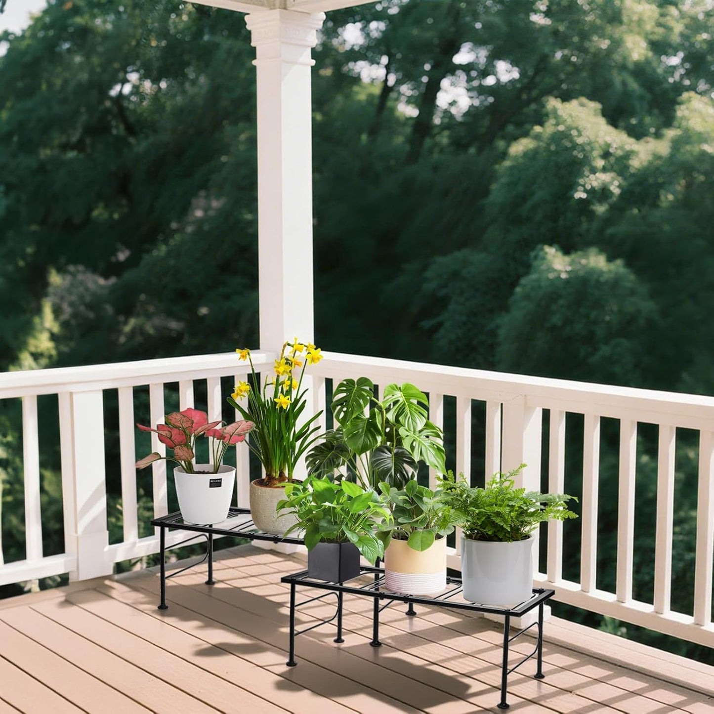 2 Pack Metal Plant Stand Indoor Outdoor, 1 Tier Heavy Duty Flower Pot 