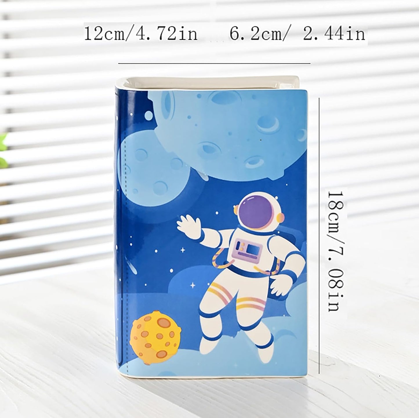 Ceramic Book Shaped Vase Cute Bookshelf Decor Star Astronauts Pot Planter Bookends Planter Simple Modern Flower Bud Vase Unique Vase for Book Lovers Gifts (A-1pcs, M)