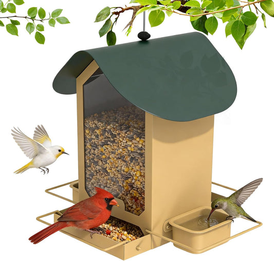 Metal Bird Feeders for Outdoors | Both Sides Removable Feeding Troughs for Easy Cleaning | 360 Degree Perch | Perfect for Attracting Wild Birds