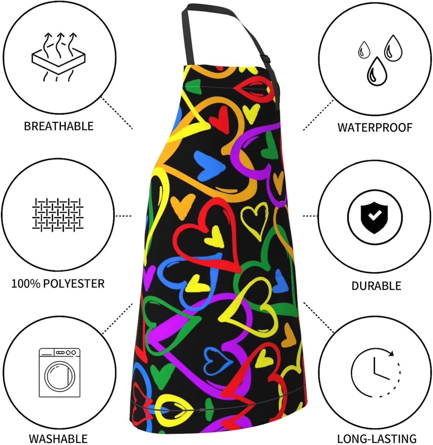Gay Pride Rainbow Print 28x33 In Adult Kitchen Apron with Pockets Versatile Chef Smock for Cooking Baking