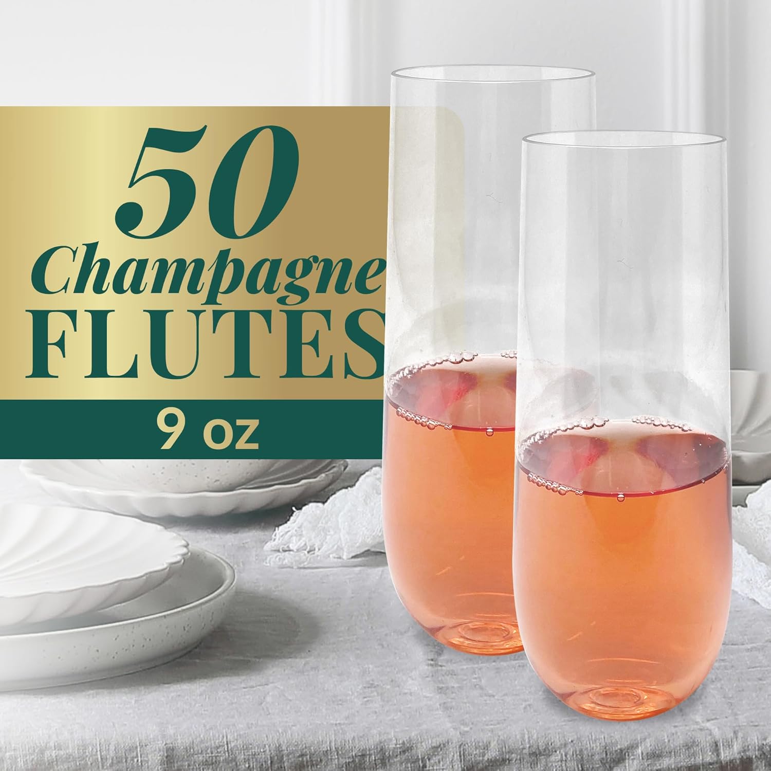 Reli. Champagne Flutes Plastic (50 Pack, 9oz) Clear, Stemless | Dispos