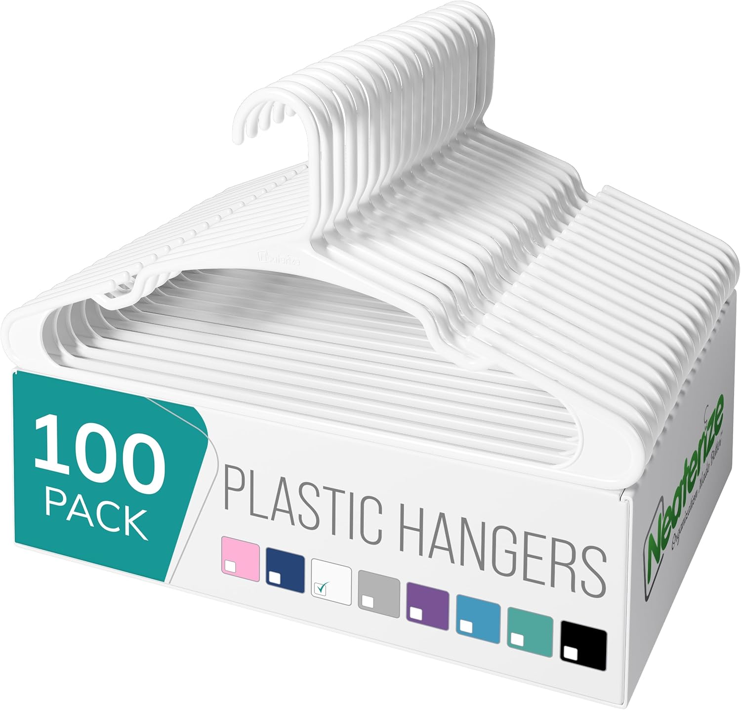 NEATERIZE Clothes Hangers Plastic 100 Pack for Adults - Plastic Hanger