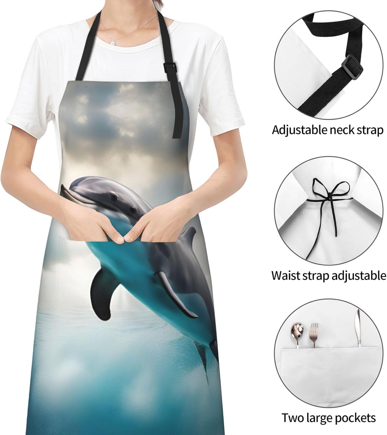 Funny Dolphin Looking at You print Waterproof chef's apron with pocket apron for kitchen cooking baking barbecue and gardening