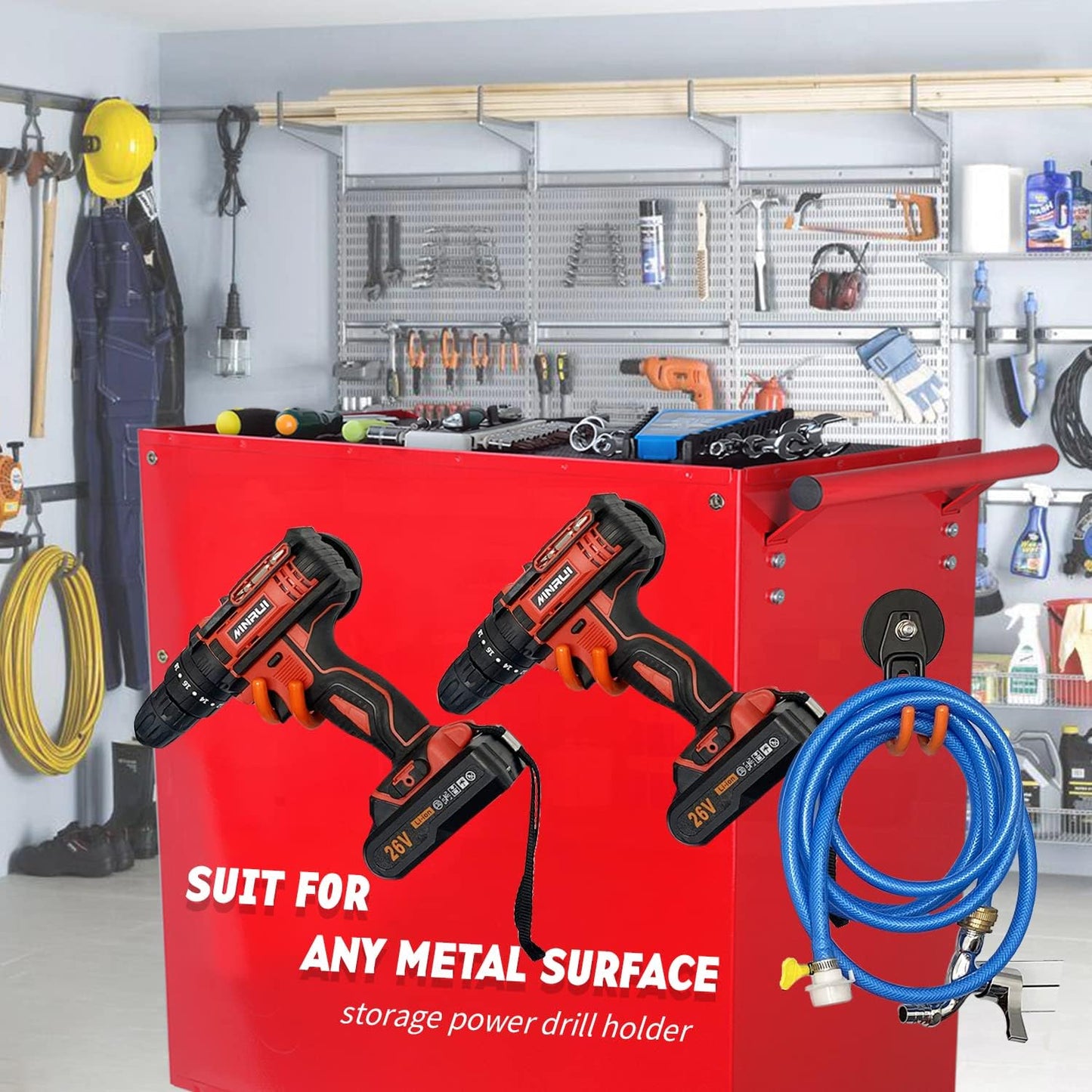MUTUACTOR Magnetic Hooks Heavy Duty,Strong Anti-Slip Rubber Coated Magnet with Double Garage Hooks,Sturdy Utility Storage Hooks for Workbench Pegboard Garden Hose Toolbox(2PCS,J-Shape,Orange)
