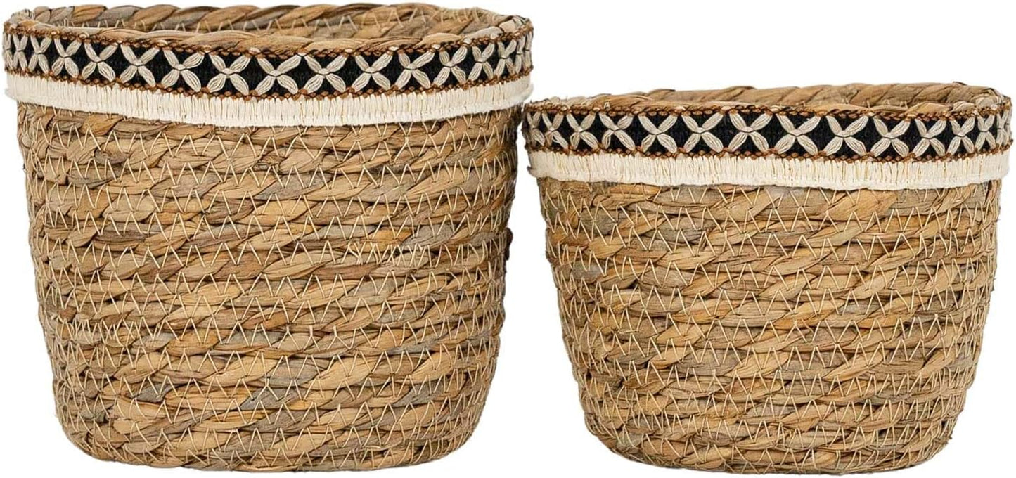 Foreside Home and Garden Set of 2 Embroidered Rim Baskets Natural Seag