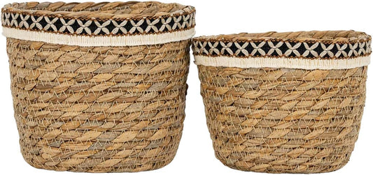 Foreside Home and Garden Set of 2 Embroidered Rim Baskets Natural Seag