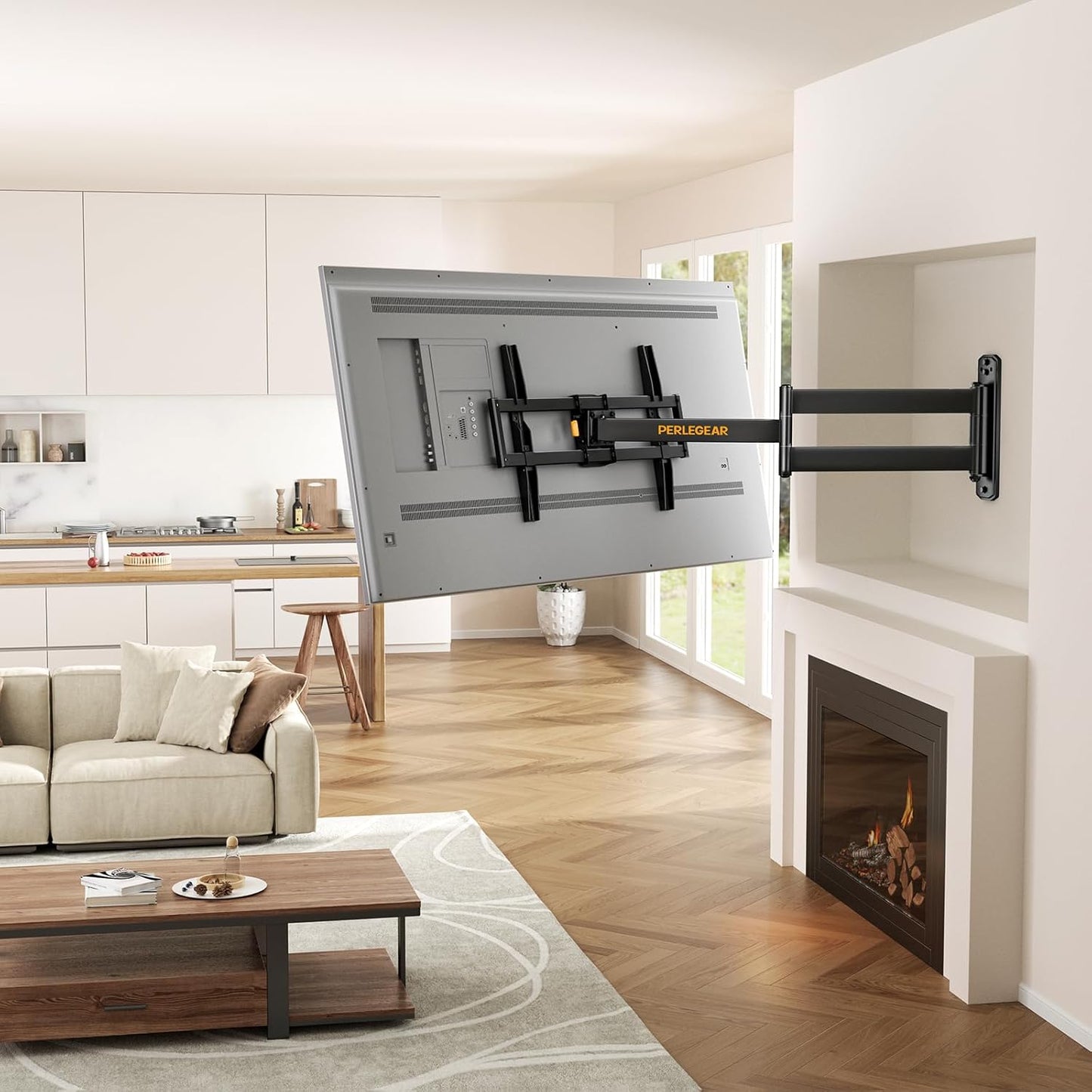 Perlegear Corner TV Wall Mount Long Arm TV Mount Bracket for 32-75 Inch TVs-Full Motion Wall Mount with 32.37” Extension & Swivel Articulating Arm & Tilt, MAX VESA 600x400mm, Holds up to 100 lbs