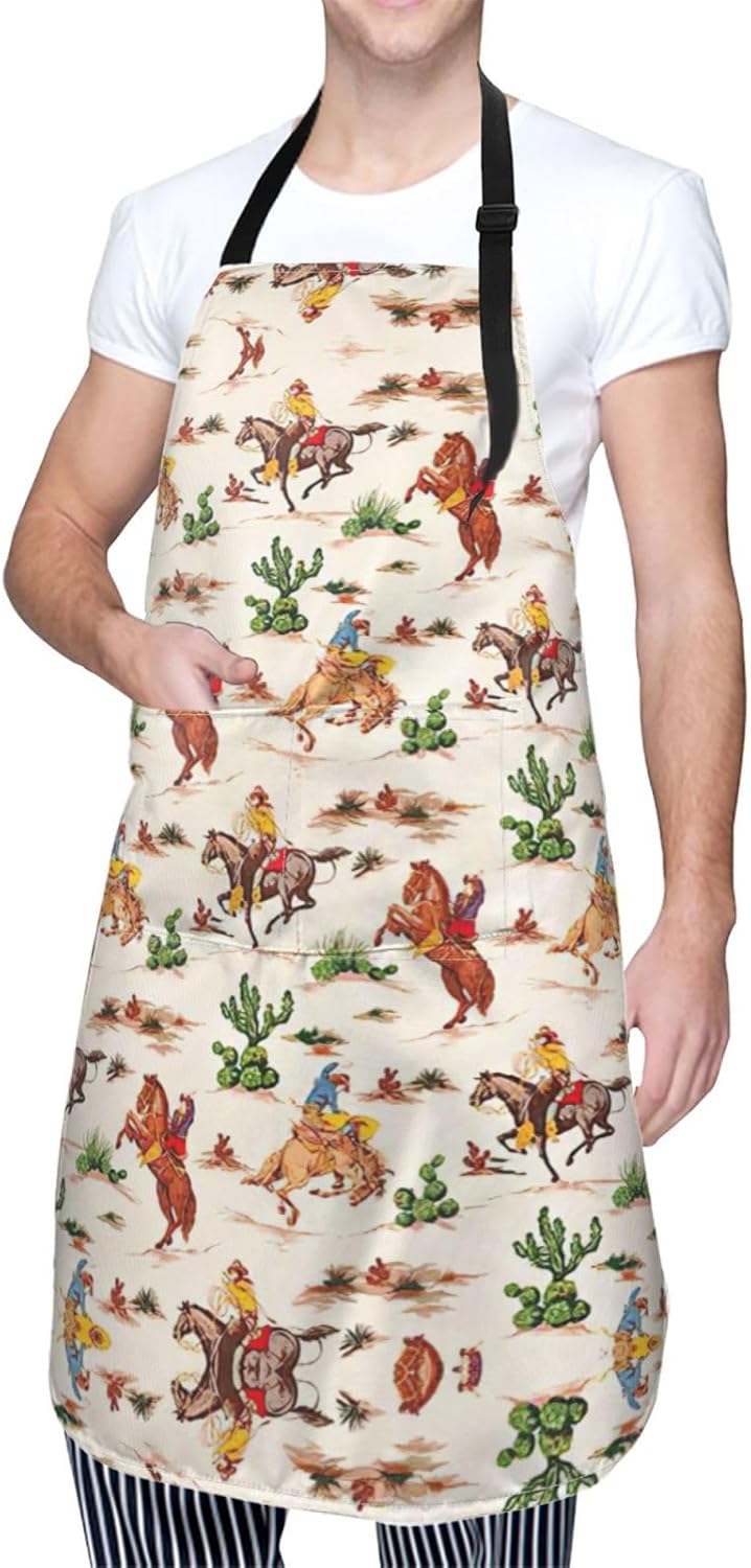 Cowboy Ride Horse Print Laundry apron 28x33 In Waterproof Kitchen Apron with Pockets for Cooking Baking