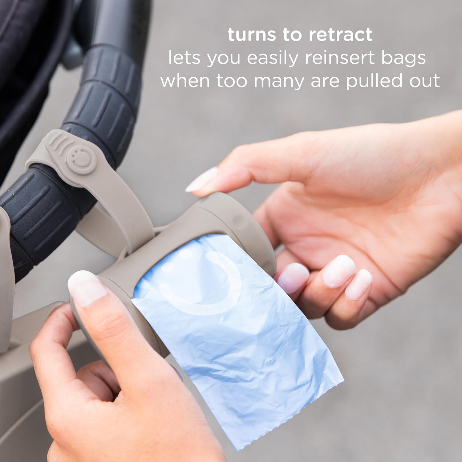Ubbi Retractable On-the-Go Bag Dispenser for Baby Travel, Diaper Bag A