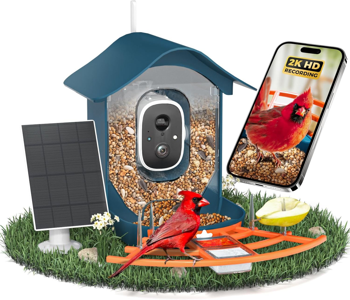 Smart Bird Feeder with Camera, 2K HD AI Identify Birds Species, Bird Watching Camera with Solar Panel, Gift for Mom Dad Birdlovers