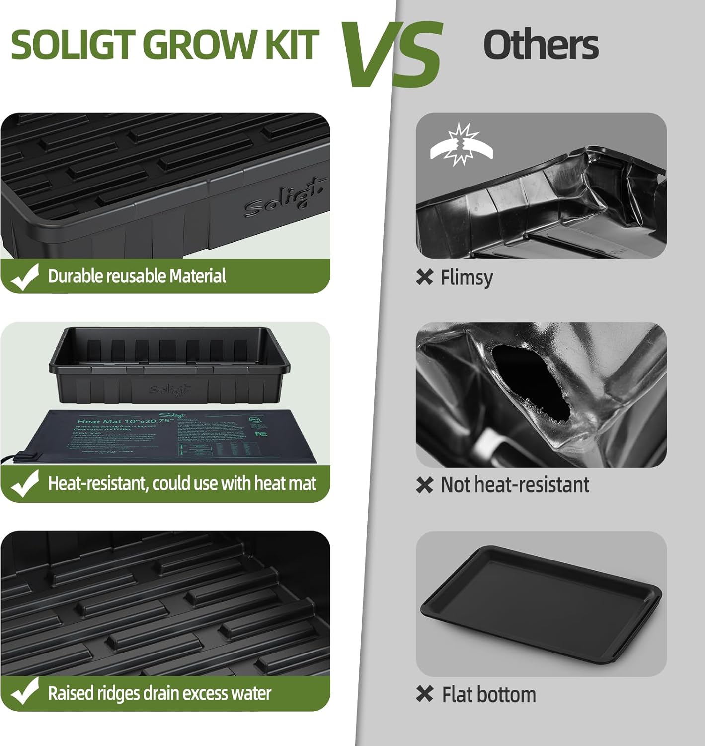 SOLIGT Extra Thick Heavy Duty 10 Pack Seed Starting Trays - Microgreen