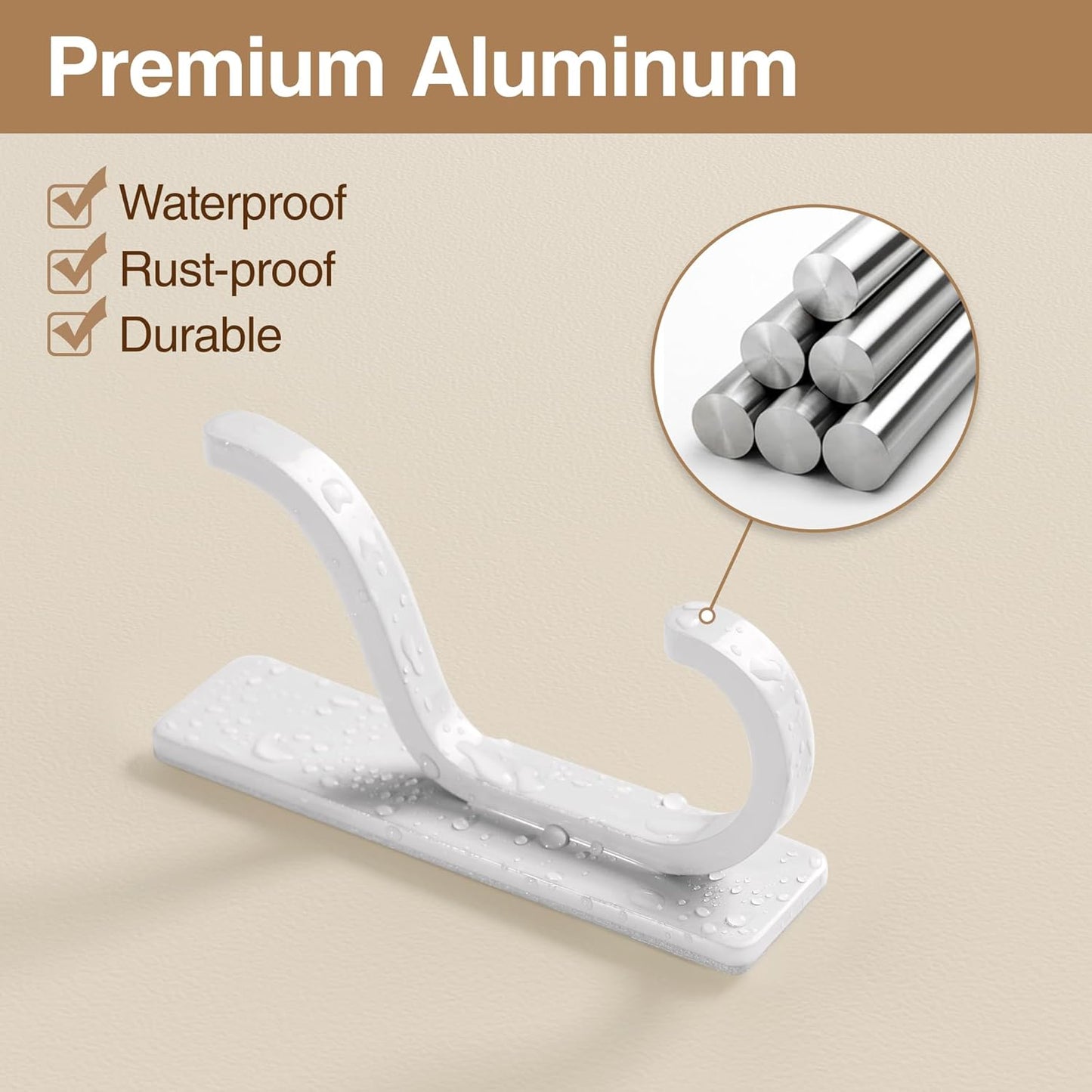 pickpiff Adhesive Wall Coat Hooks - Heavy Duty Stick-On Door Hanger, Metal Hook for Hanging Towel,Purse, Robe, Backpack, Jacket, Clothes - for Bathroom,Dorm, Closet, Kitchen - White, 4 Pack