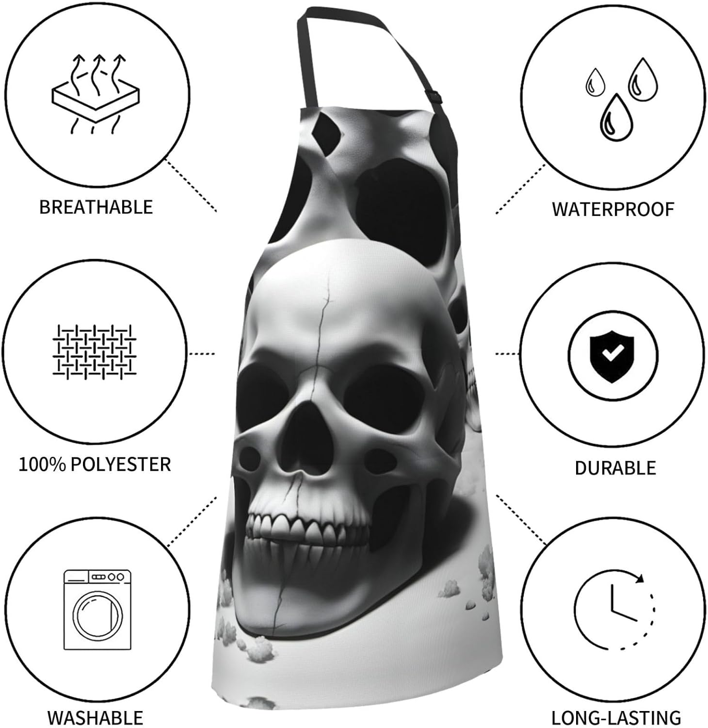 Black and white skulls print Waterproof chef's apron with pocket apron