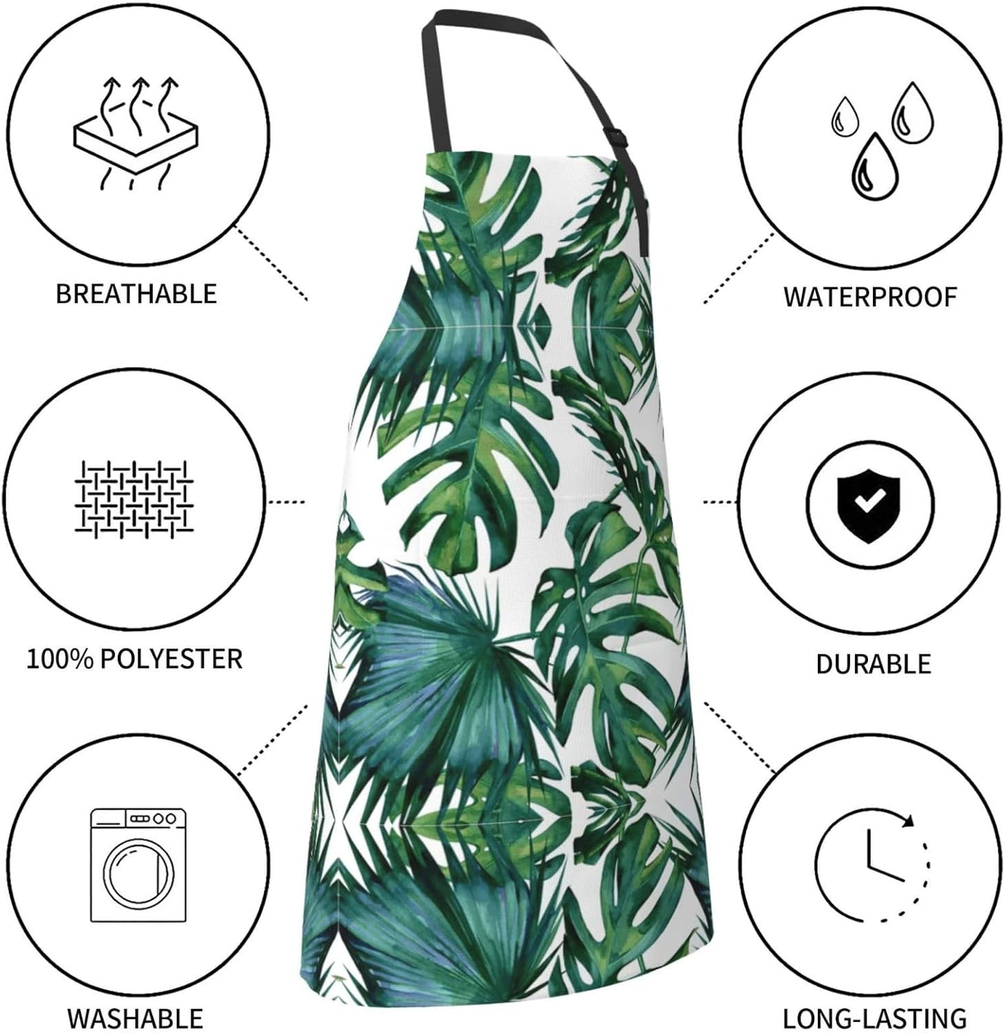 Green banana leaves print Waterproof apron with pocket adjustable cooking apron for adult kitchen bibs to bake