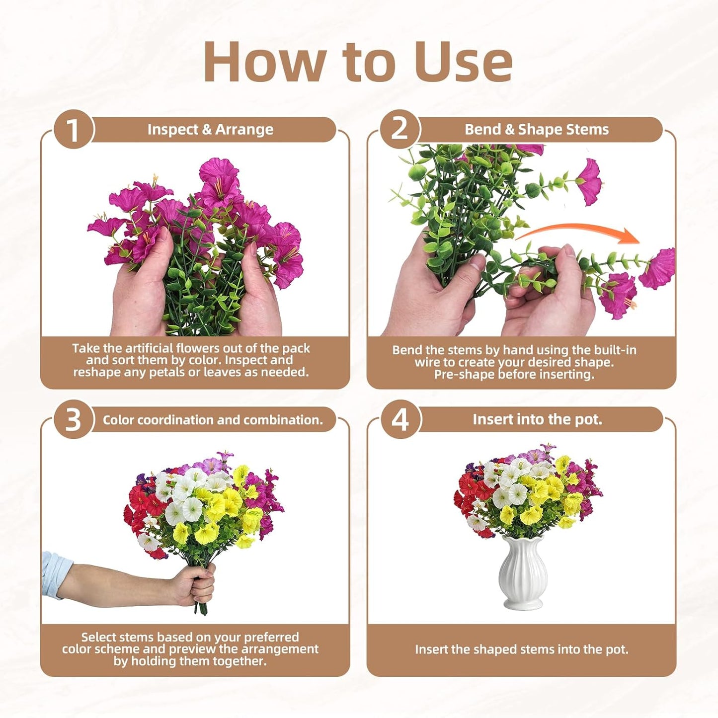 Artificial Flowers, Realistic Fake Morning Glory, Artificial Plants Outdoor, Porch Decoration, for Garden, Patio, Wedding (14, Red, Purple, Yellow, White, Fuchsia, Rose Red, Gradient Purple)
