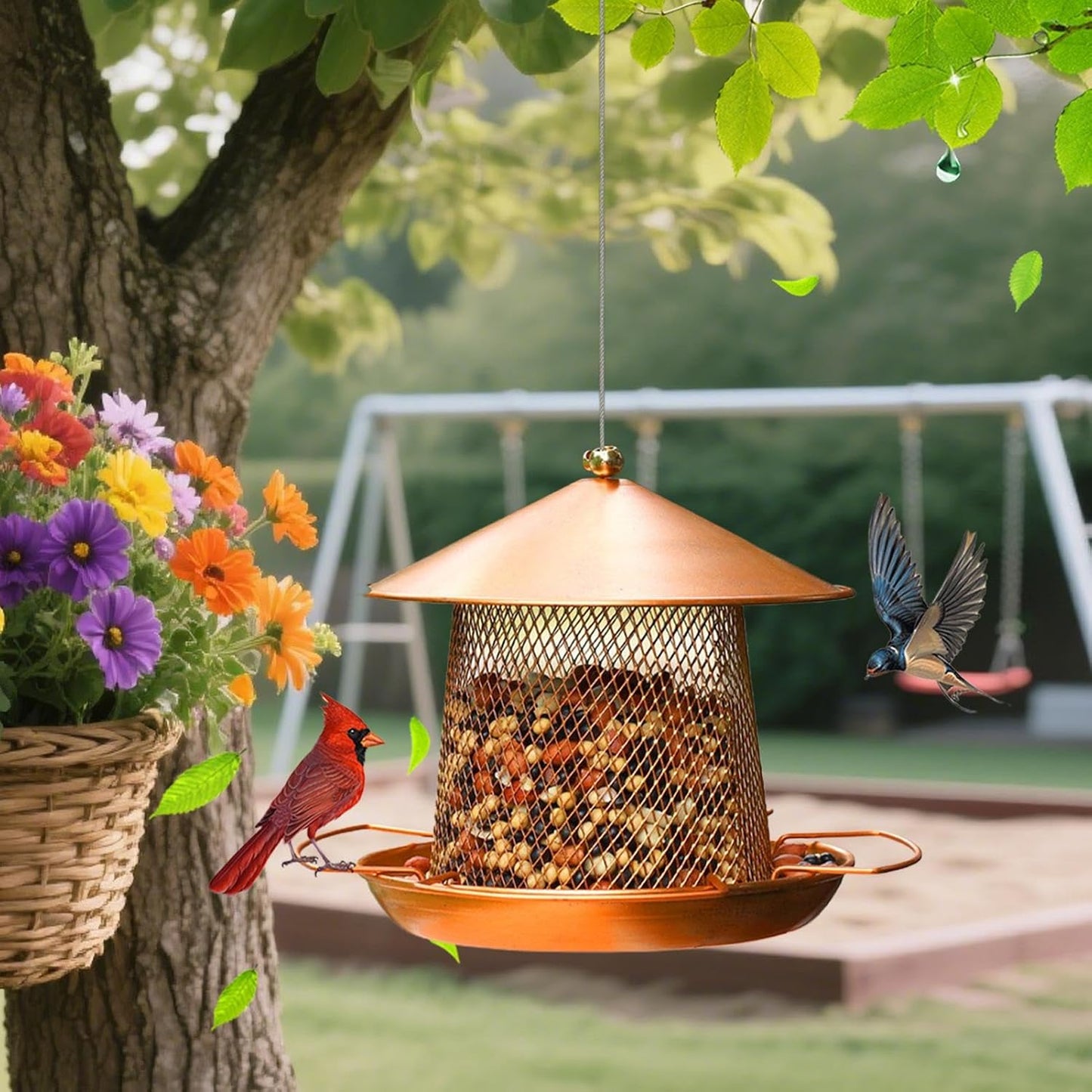 Garden Bird Feeder | Iron Art Heavy Duty | Outdoor Bird Feeder Food Station | for Finches Robins Sparrows Canary Budgies Backyard Balcony Patio Terrace